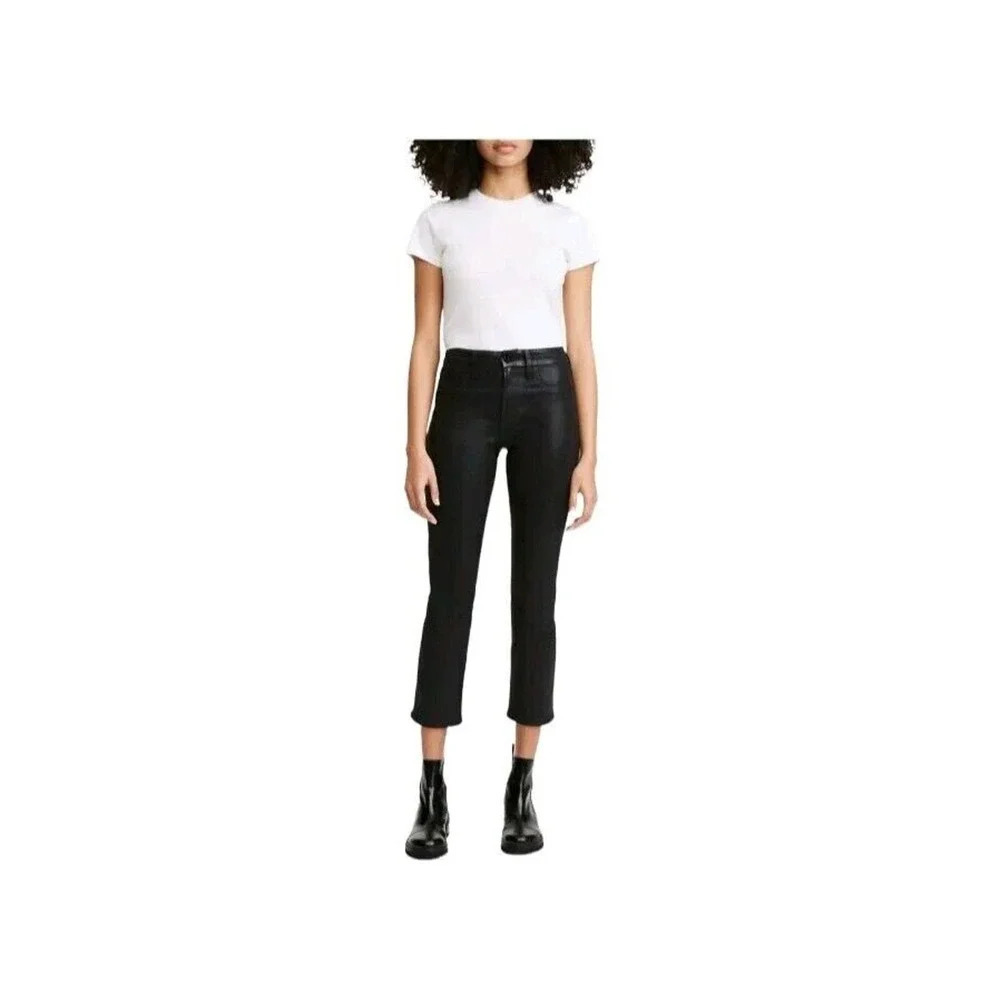 JEN7 By 7 For All Mankind Coated Ankle Straight Leg Jeans In Black Size 0‎ New
